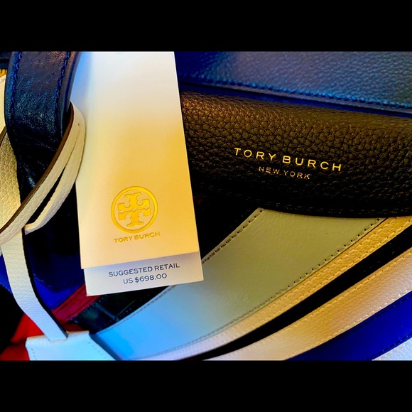 Tory Burch Blue Perry Balloon Stripe Satchel - Picture 3 of 7